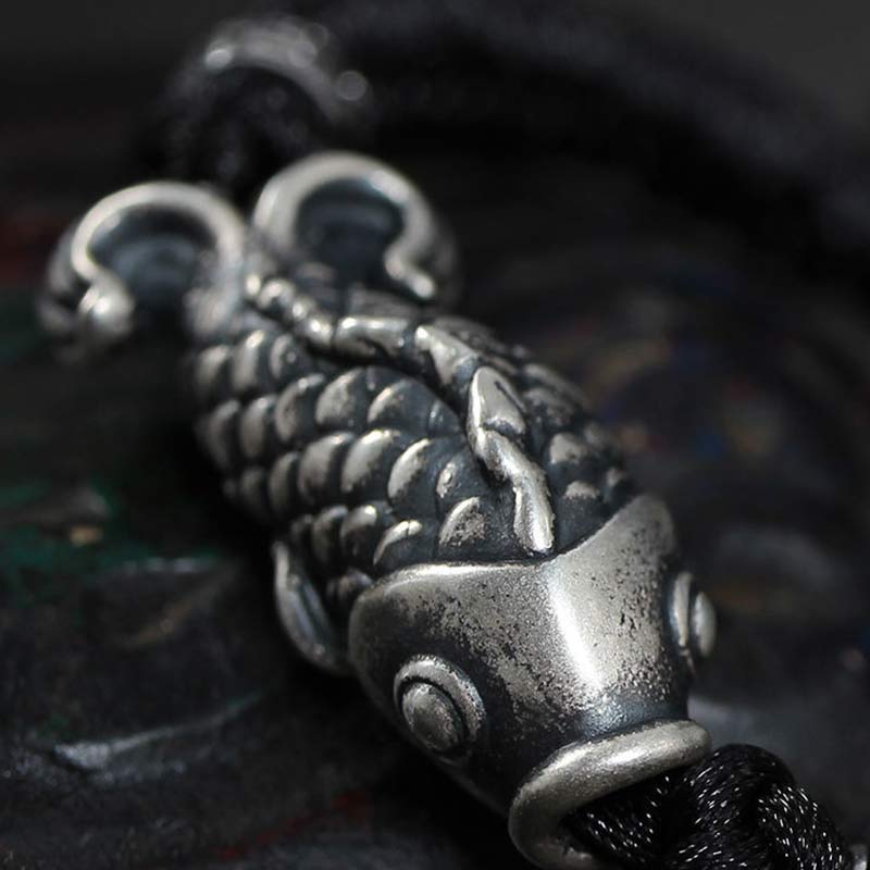 Fortune Jewel Silver Luck Koi Fish Braided String Bracelet