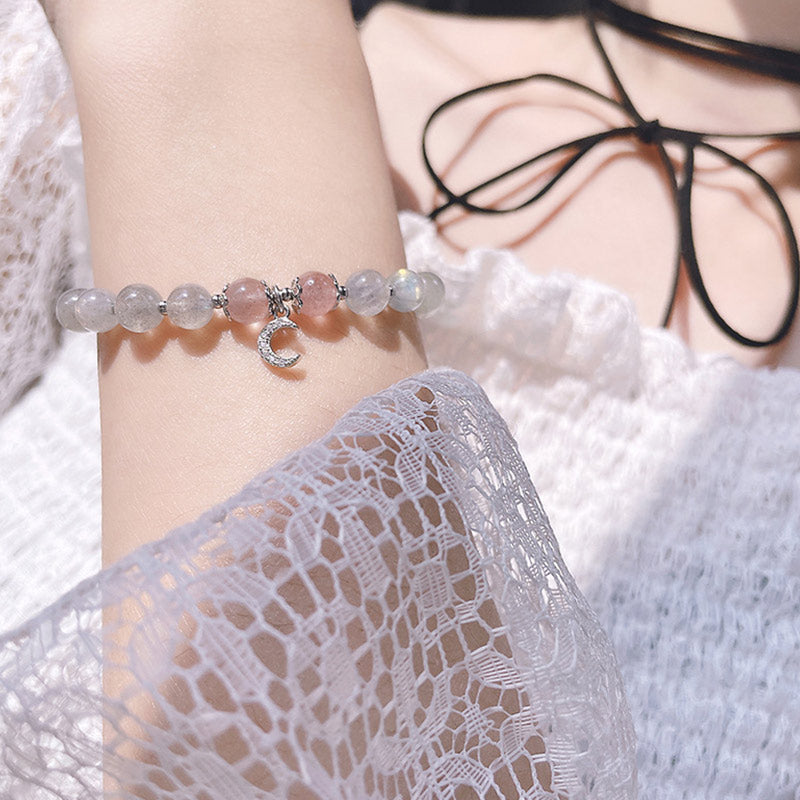 Fortune Jewel Strawberry Quartz Moonstone Luck Moon Charm Bracelet