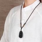 Fortune Jewel Chinese Zodiac Natal Buddha Natural Black Obsidian Purification Necklace Pendant