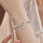 Fortune Jewel 925 Sterling Silver Natural Tianshan Jade Bamboo Charm Luck Bracelet