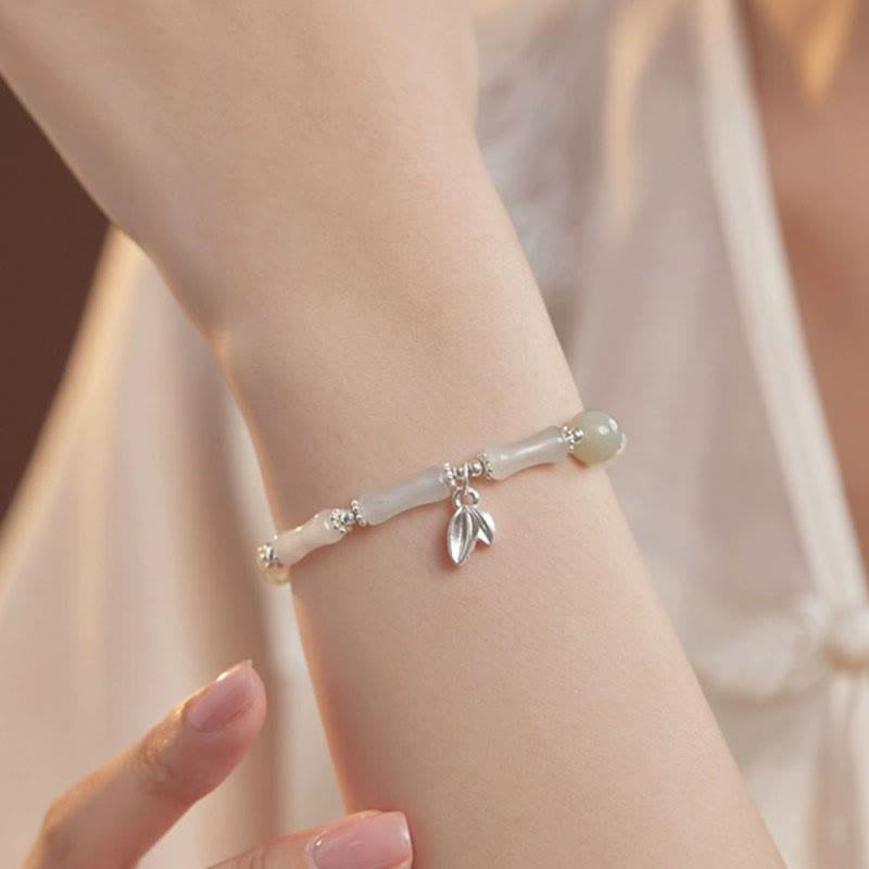 Fortune Jewel 925 Sterling Silver Natural Tianshan Jade Bamboo Charm Luck Bracelet