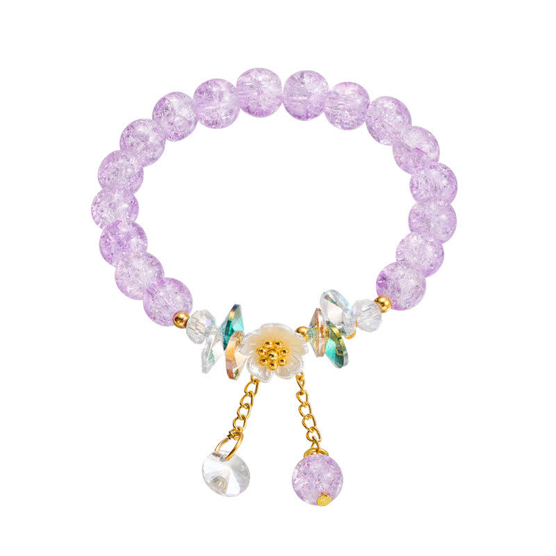 Fortune Jewel Simple Design Flower Charm Glass Bead Bracelet