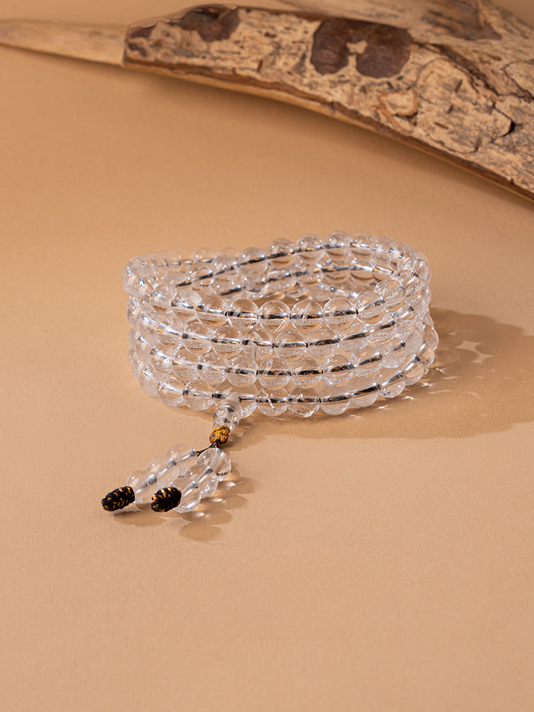 Buddha3bodhi 7.5mm Tibetan Himalayan White Crystal 108 Bead Mala