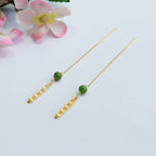 Fortune Jewel 925 Sterling Silver Natural Hetian Cyan Jade Bead Luck Phoenix Tail Drop Earrings