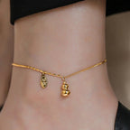Fortune Jewel 18k Gold Plated Copper Lucky Gourd Design Wealth Buckle Anklet