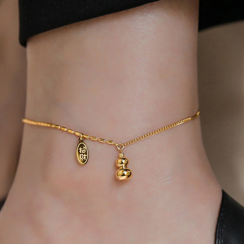 Fortune Jewel 18k Gold Plated Copper Lucky Gourd Design Wealth Buckle Anklet