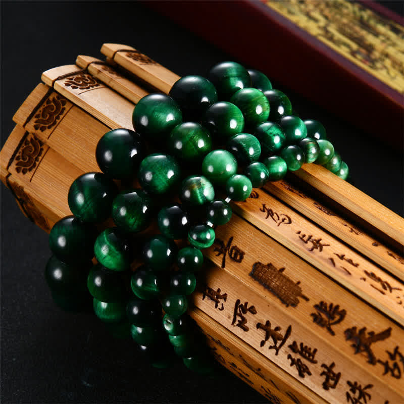 Fortune Jewel Natural Green Tiger Eye Strength Bracelet