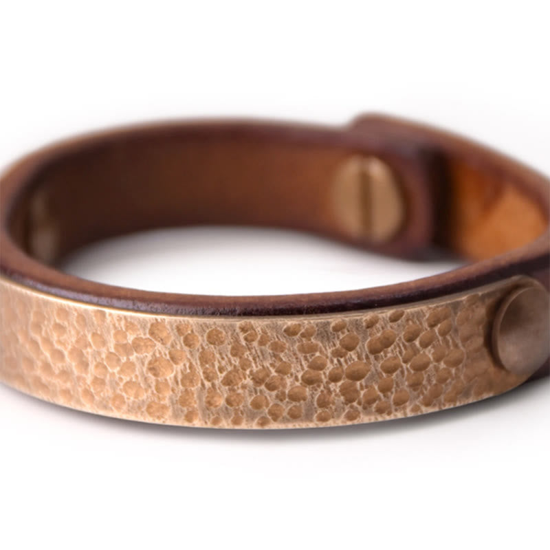 Fortune Jewel Vintage Handmade Texture Copper Brass Leather Wealth Bracelet Bangle
