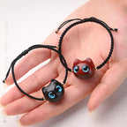 Fortune Jewel Small Leaf Red Sandalwood Ebony Wood Cute Cat Head Calm Protection Braided Bracelet