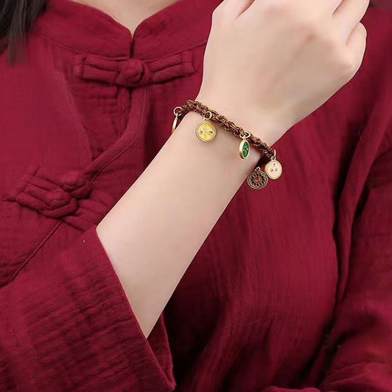 Fortune Jewel Tibetan Five God Of Wealth Thangka Luck Braid String Bracelet