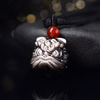 Fortune Jewel Natural Silver Sheen Obsidian Dancing Lion Protection Necklace Pendant