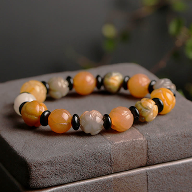Fortune Jewel Golden Silk Jade Lotus Wealth Luck Bracelet