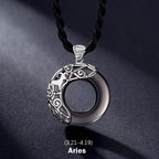 Fortune Jewel 12 Constellations of the Zodiac Ice Obsidian Blessing Round Pendant Necklace