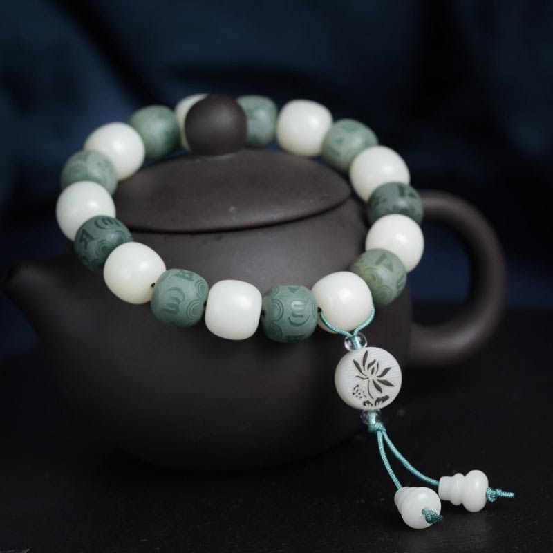 Fortune Jewel White Bodhi Six True Words Protection Bracelet
