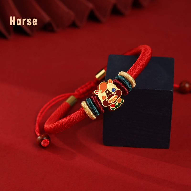 Fortune Jewel Handmade 925 Sterling Silver Year of the Dragon Cute Chinese Zodiac Luck Braided Red Bracelet