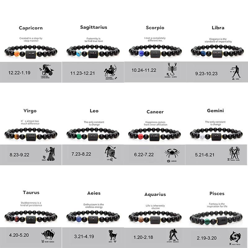 Fortune Jewel 12  Constellations of the Zodiac Black Onyx Adjustable Bracelet