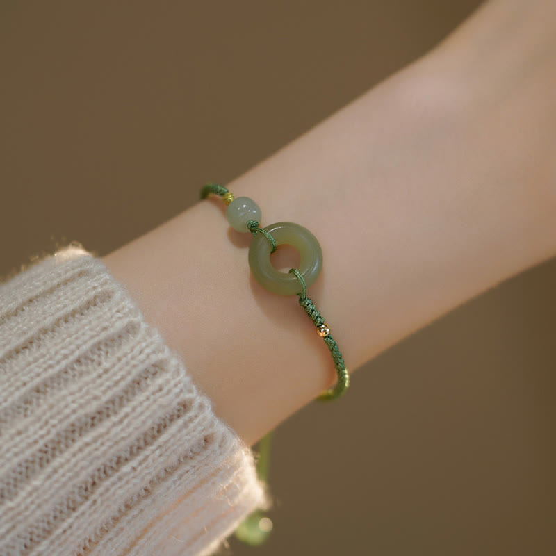 Fortune Jewel Lotus Jade Peace Buckle Bead Luck Happiness Charm String Bracelet