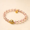 Fortune Jewel 14K Gold Plated Natural Strawberry Quartz Labradorite Sun Stone Fu Character Positive Charm Bracelet