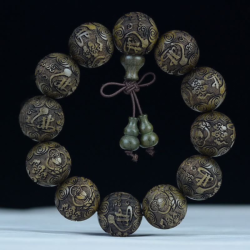 Fortune Jewel Chinese Zodiac Rosewood Ebony Copper Coin PiXiu Carved Warmth Bracelet