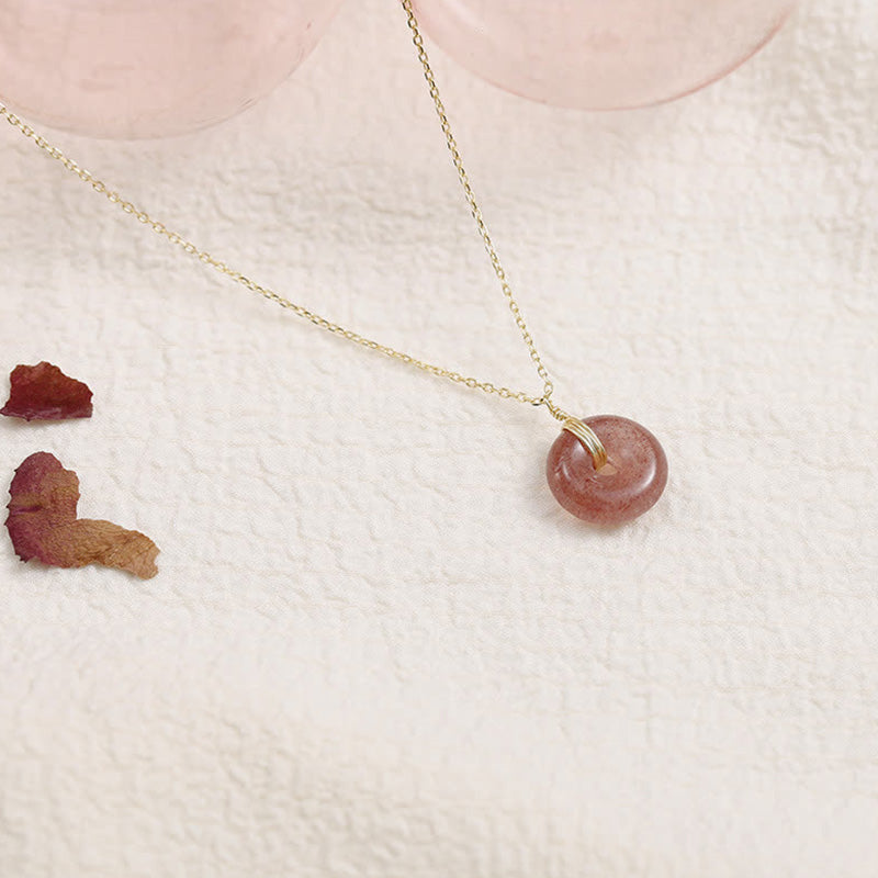 Fortune Jewel 925 Sterling Silver Strawberry Quartz Healing Positive Necklace