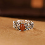 Fortune Jewel 925 Sterling Silver Vintage Red Agate Self-acceptance Calm Ring