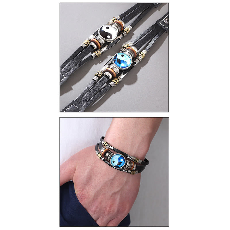 Fortune Jewel Yin Yang Leather Balance Bracelet