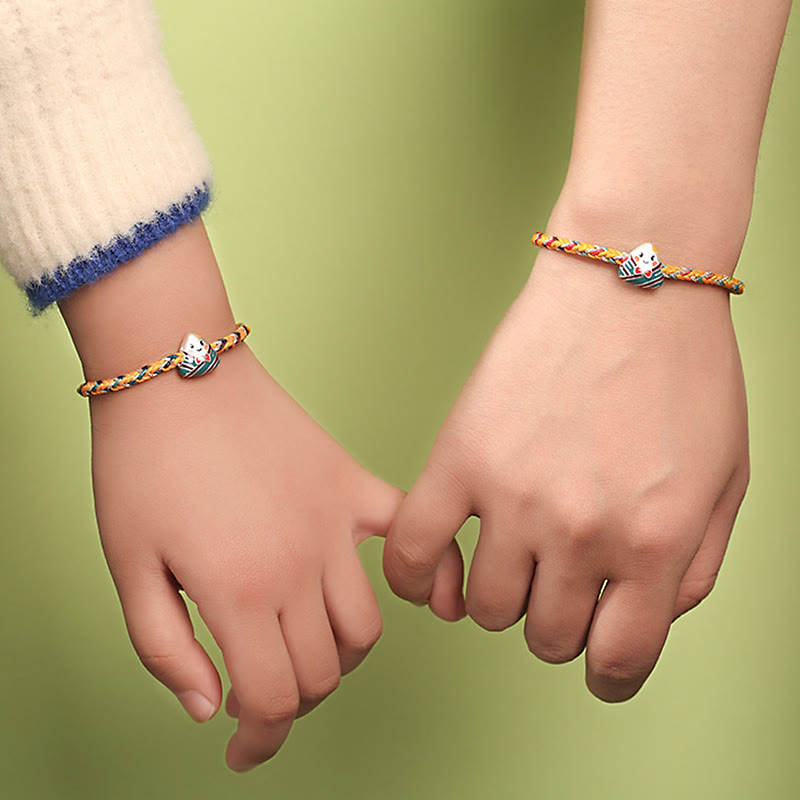 Fortune Jewel 925 Sterling Silver Dragon Boat Festival Zongzi Pattern Luck Handmade Multicolored Rope Child Adult Bracelet