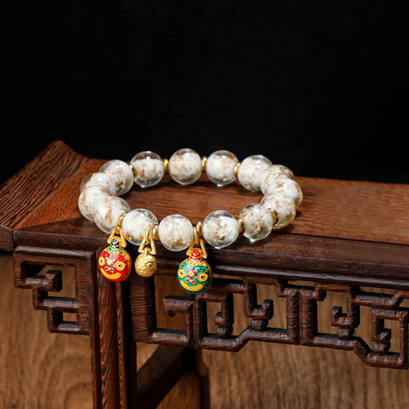 Fortune Jewel Gold Swallowing Beast Family Charm Luminous Fluorescent Liuli Glass Bead Success Bracelet