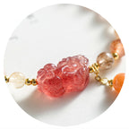 Fortune Jewel Natural Rutilated Quartz Strawberry Quartz PiXiu Wealth Bracelet