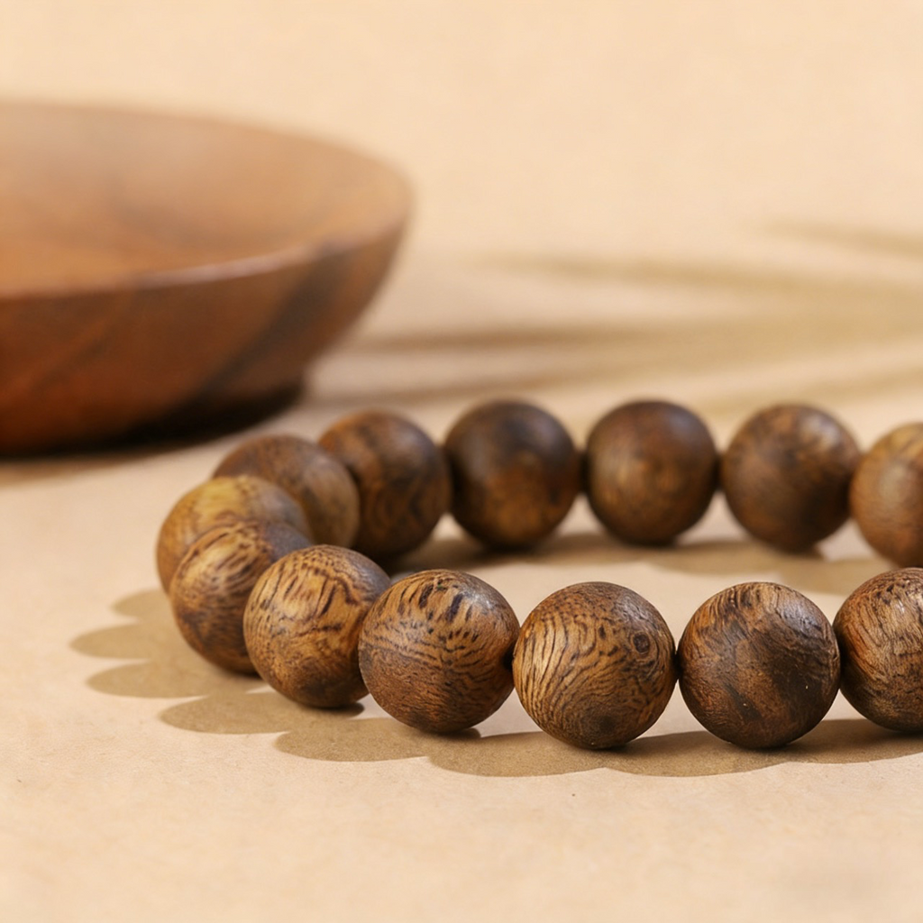 Natural Hainan Agarwood Round Bead Bracelet for Men and Women