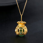 Fortune Jewel  Auspicious Feng Shui Money Bag Jade Pendant Necklace