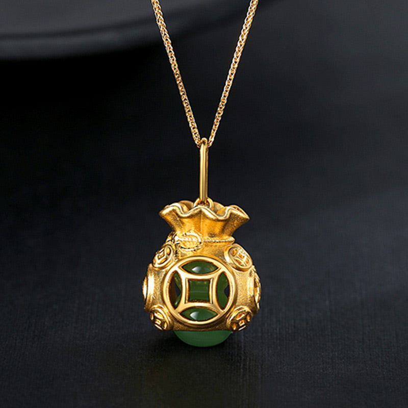 Fortune Jewel  Auspicious Feng Shui Money Bag Jade Pendant Necklace