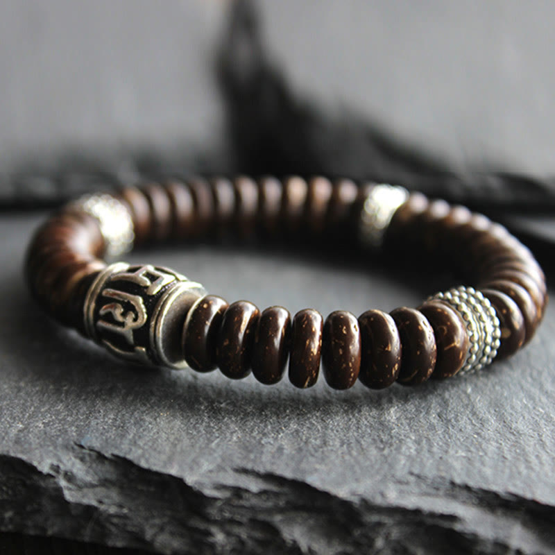 Fortune Jewel Natural Tibetan Coconut Shell Om Mani Padme Hum Positive Bracelet