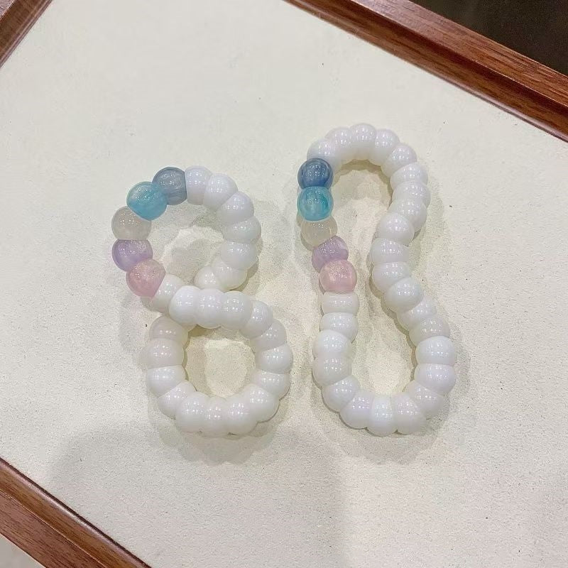 Buddha3bodhi 12mm Angled-Cut White Bodhi Bracelet with Rainbow Cat's Eye Beads