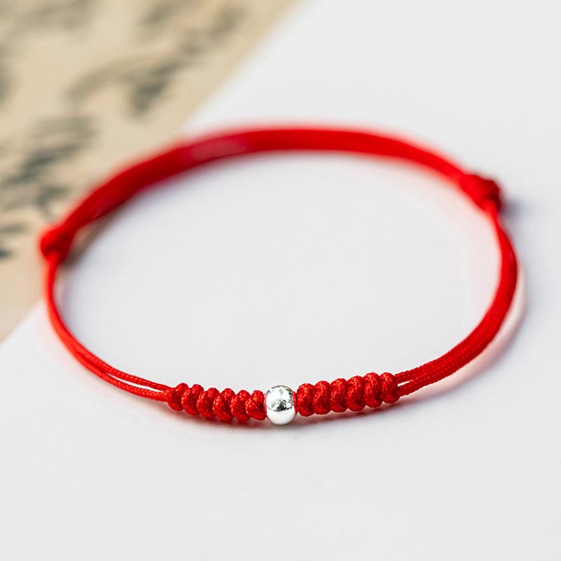 Fortune Jewel 925 Sterling Silver Luck Bead Protection Red String Braided Bracelet