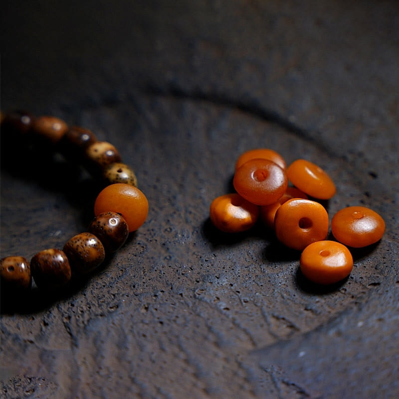 Fortune Jewel Tibetan Bodhi Seed Amber Dzi Bead Agate Zakiram Goddess of Wealth Beads Triple Wrap Bracelet