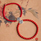 Fortune Jewel 925 Sterling Silver Yin Yang Bagua Symbol Cinnabar String Concentration Bracelet