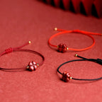 Fortune Jewel Natural Cinnabar Four Leaf Clover Blessing Red String Bracelet Anklet