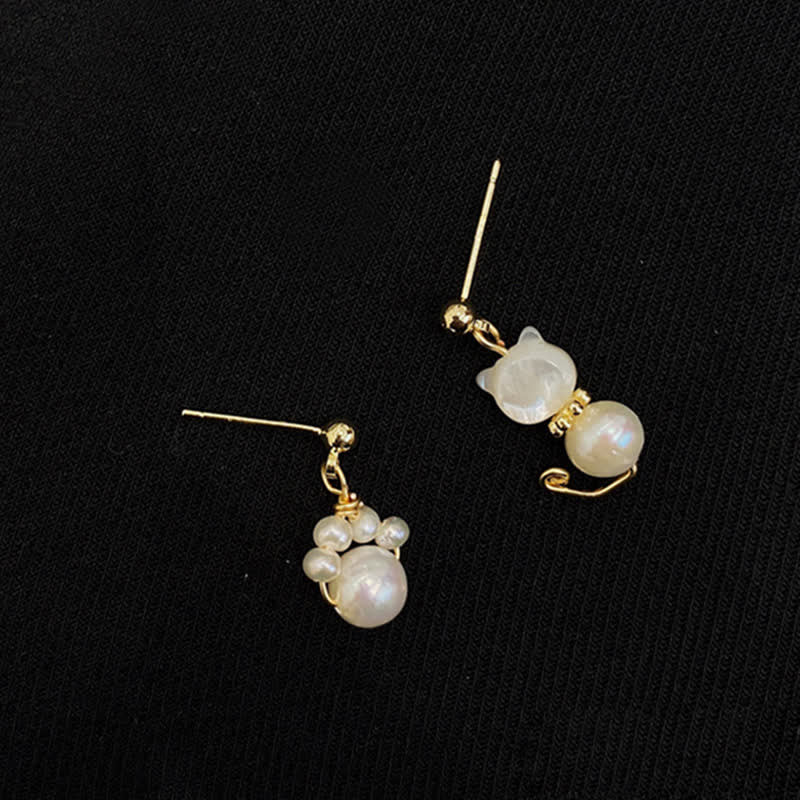Fortune Jewel Cute Cat Paw Pearl Wisdom Stud Drop Earrings