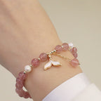 Fortune Jewel Strawberry Quartz Pearl Elk Smiley Face Fishtail Fu Character Charm Healing Bracelet