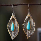 Fortune Jewel 925 Sterling Silver Turquoise Bodhi Leaf Pattern Protection Drop Dangle Earrings