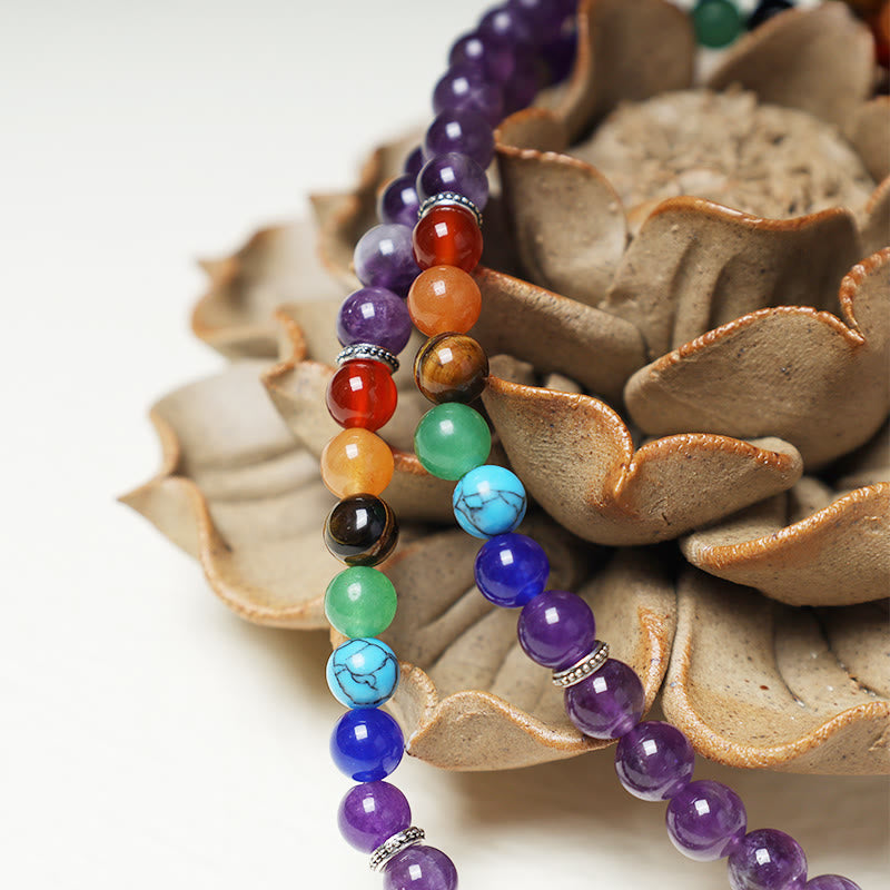 Fortune Jewel Healing Crystal Mala Prayer Beads 108 Meditation Healing Multilayer Bracelet Necklace