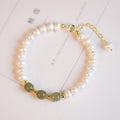 Fortune Jewel 14K Gold Plated Natural Pearl Hetian Cyan Jade White Jade Sincerity Bead Chain Bracelet