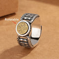 Fortune Jewel Tibetan Om Mani Padme Hum Carved Design Copper Coin Purity Rotatable Ring