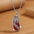 Fortune Jewel PiXiu Garnet Copper Coin Wealth Luck Necklace Pendant
