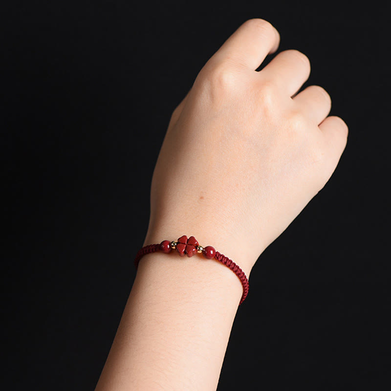 Fortune Jewel Four Leaf Clover Five-petal Flower Cinnabar Blessing Red String Bracelet