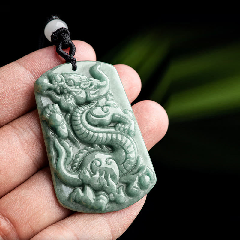 Fortune Jewel Year of the Dragon Chinese Zodiac Dragon Jade Success Amulet Necklace Pendant
