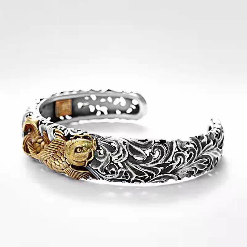Fortune Jewel Koi Fish Grass Pattern Prosperity Wealth Bracelet Bangle