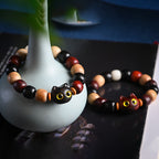 Fortune Jewel Small Leaf Red Sandalwood Ebony Wood Cute Cat Engraved Protection Bracelet