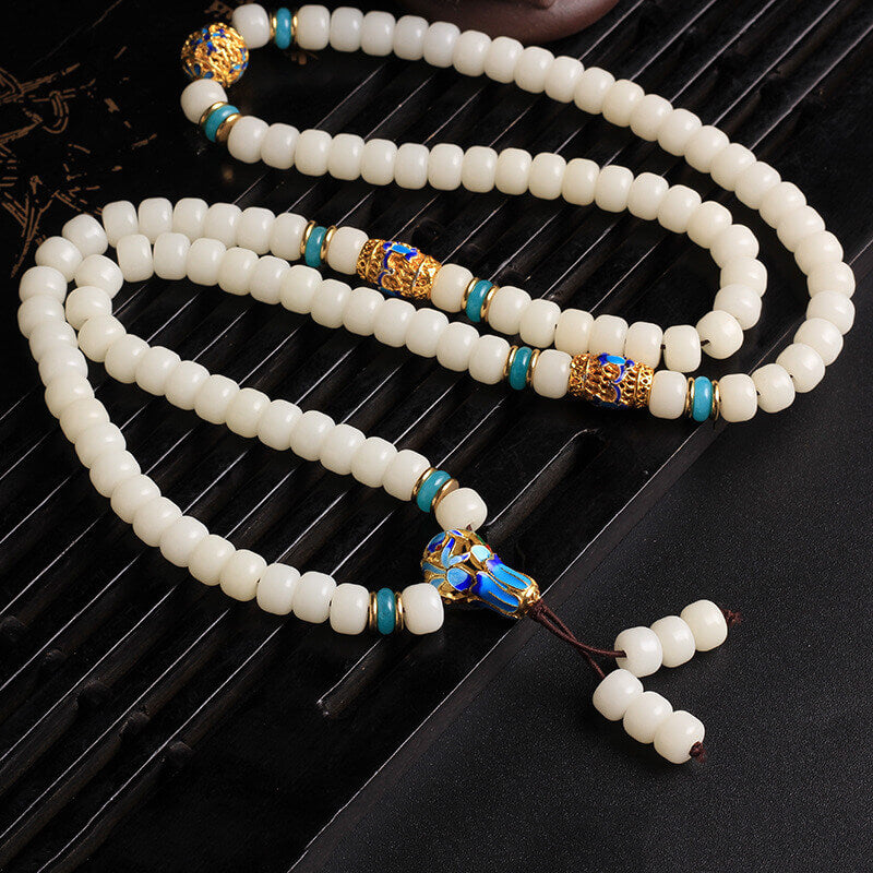 Fortune Jewel Natural White Bodhi Seed Mala 108 Beads Wealth Bracelet